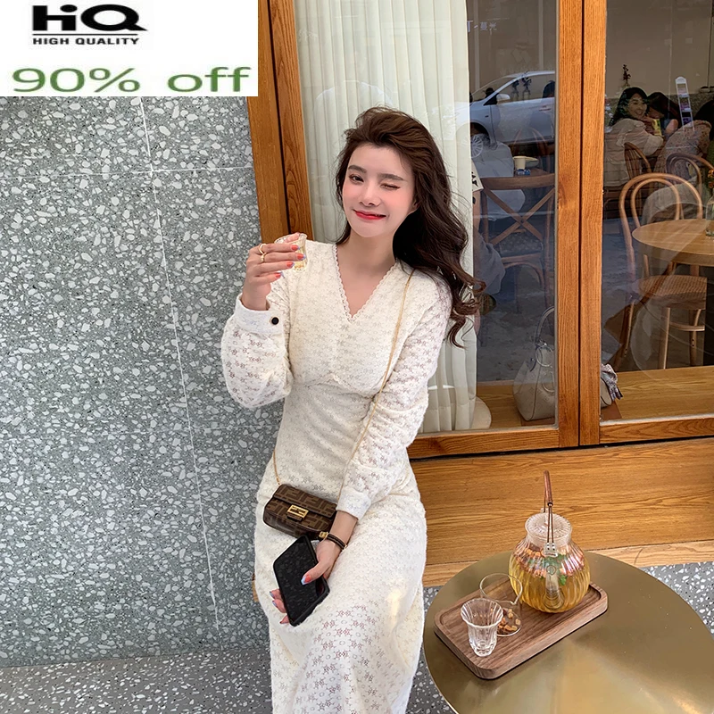 

High Quality Woman Dress Vintage Lace Dresses for Women Elegant Midi Dress Long Sleeve Spring Autumn 2022 Vestidos Pph3250