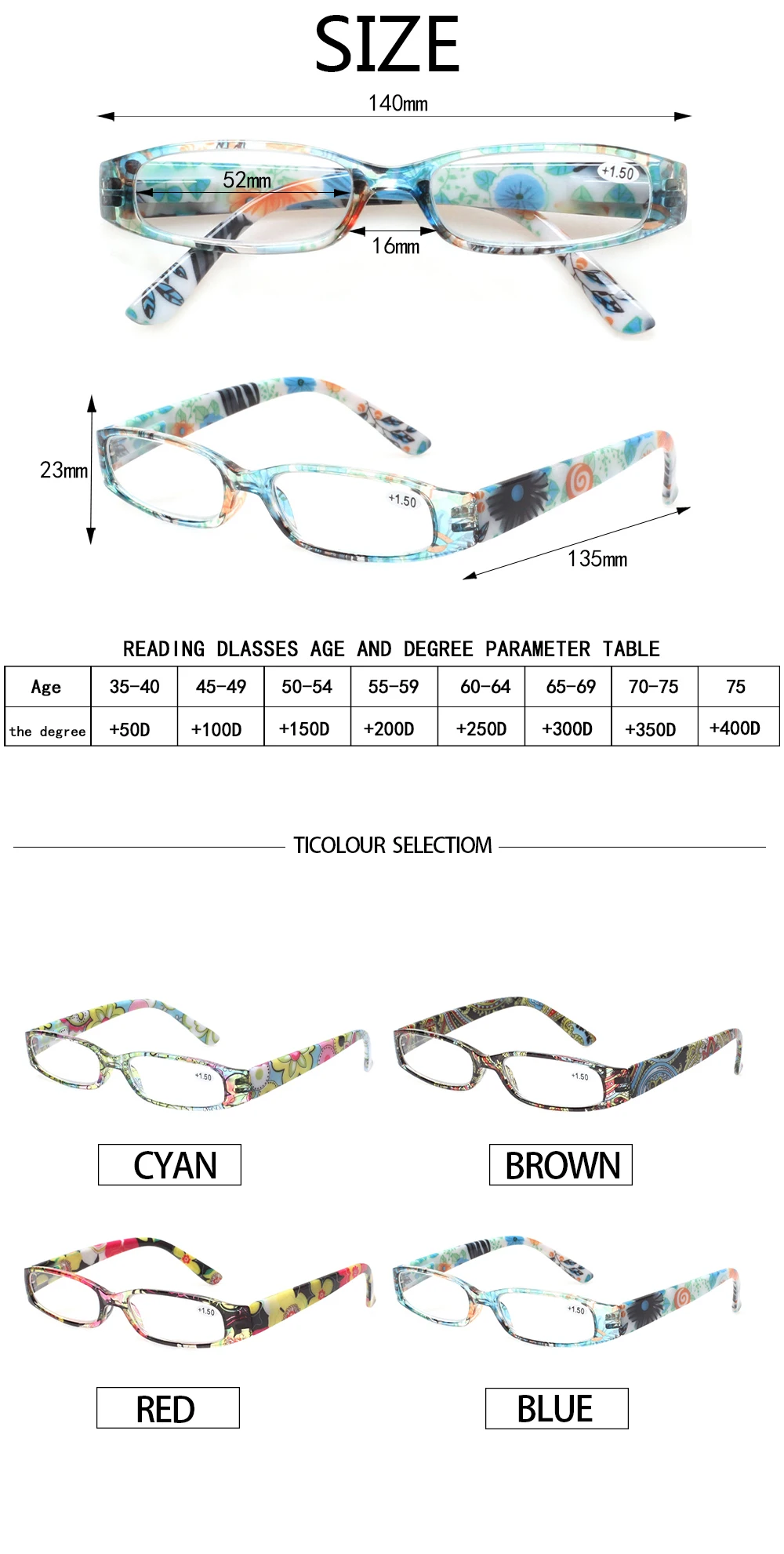 Reading Glasses Fashion Ladies Readers Spring Hinge with Pattern Print Eyeglasses for Women +1.0 +2.0 +3.0 +4.0 +5.0