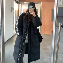 

Women's Down Parka Female Coat Stripe Long Sleeve Warm Oversized Outerwear Fashion 2022 Winter Harajuku Windbreaker Overcoat