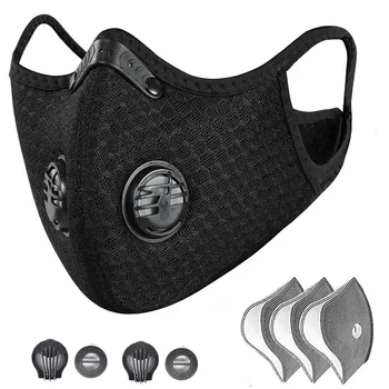 

Men Women Solid Black Filter Dust Mask With 3 Filters Half Face Reusable Activated Carbon Dustproof Respirator Mascarillas