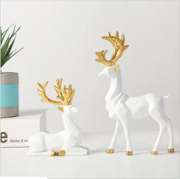 

2Pcs Christmas Reindeer Figurines, Nordic Style Small Resin Sitting Standing Deer Statues for Home Office Décor Synthetic Resin