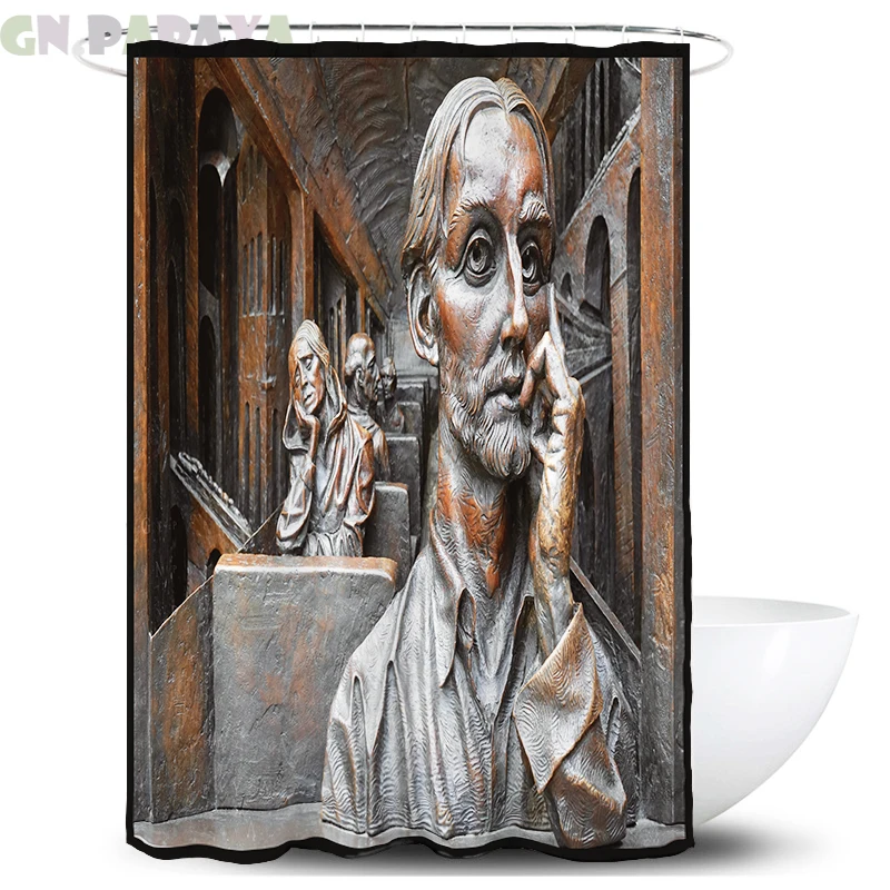 

Sculpture hippie 3d Bath Curtains Waterproof Polyester art Farmhouse decor Shower Curtains Screen with Hooks personality