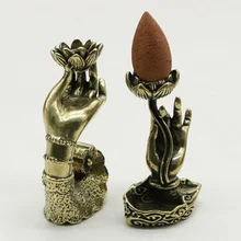 Vintage Copper Buddha Hand Lotus Base Incense Holder Censer Brass Incense Burner Crafts Desktop Ornaments Home