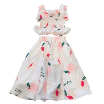 

Peach 2-6 Year Girls Clothes Set Summer Toddler Kid Baby Girl Ruffles Floral Printed Strap Off Shoulder Tops and Shorts 2Pcs Set