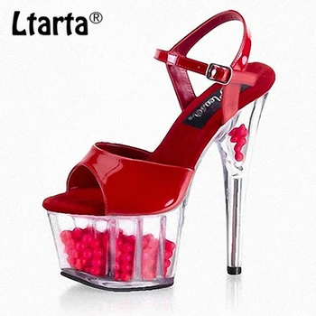

LTARTA 15cm Heels Fashion Fish Mouth Crystal Ball One Word Buckle Sexy Open Toe Thin Heel All-around Sandals Female LYP