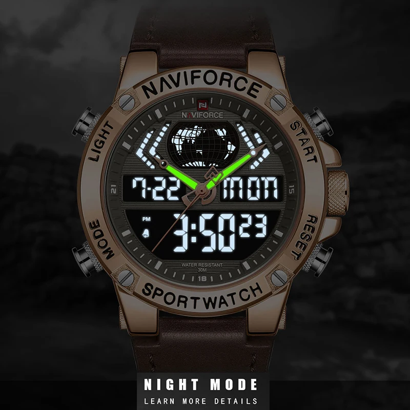 Naviforce Watch Men Top Luxury Brand Leather Waterproof Sports Men’ Watches Quartz Analog Digital-2