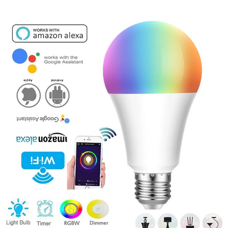 Tanie 12W RGB WiFi inteligentne żarówki led E26 E27 B22 głowica reflektora praca z zadziwieniem alexa echo Google Home voice inteligentny pilot żarówka