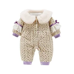Combinaison pour nouveau né fille en coton violet, garniture en dentelle avec nœud, vêtements de sortie, nouvelle collection hiver 