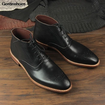 

Goodyear Handmade Cattle Pi Da Di Custom-made Pointed Toe Ankle Cow Leather Zipper Italy Business Casual Genuine Leather Men