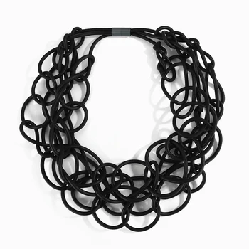 Amorcome Black Silicone Rubber Rope Choker Loop Necklaces Fashion Statement Short Neck Collar for Women Unusual Jewelry