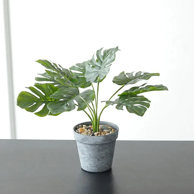 Artificial Plants Green Turtle Leaf Fake Foliage Bonsai Potted Home Garden Decor