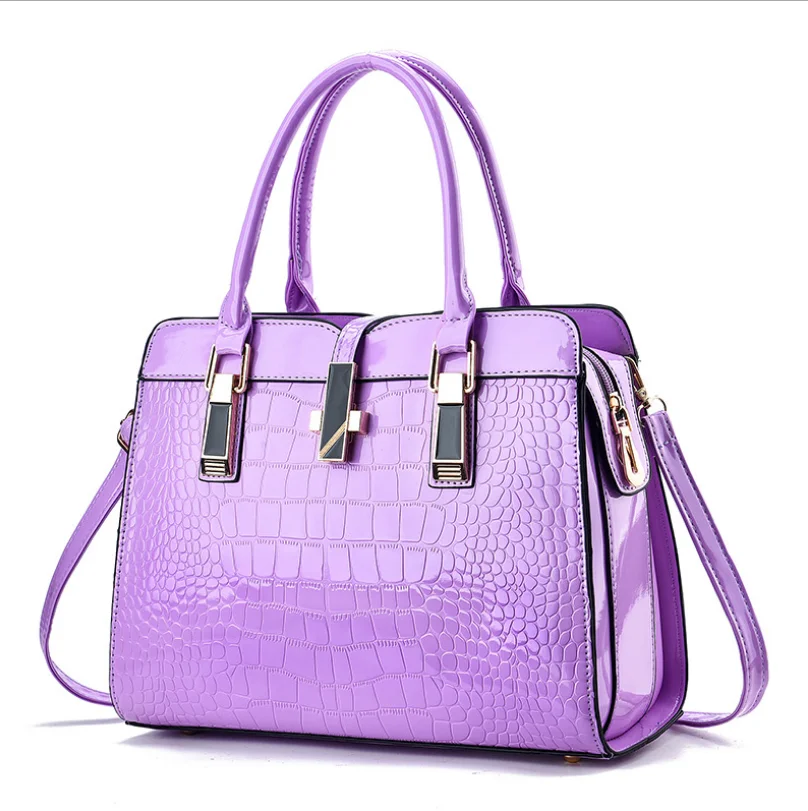 Ladies Handbag Fashion Bright Leather One-Shoulder Messenger Bag Large-Capacity Crocodile Pattern