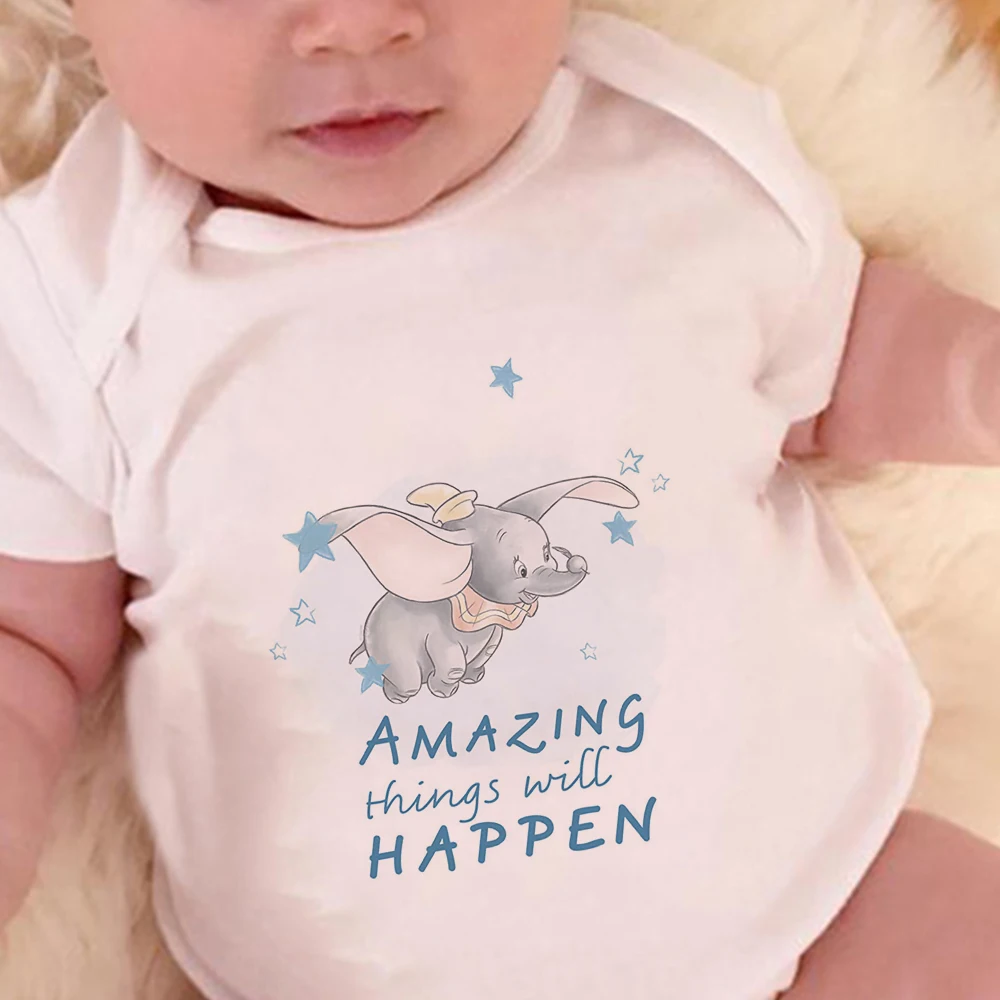 Baby Bodysuits Lovely Elephant Dumbo Printed Shirts O Neck Short Sleeve Summer Disney Animated Films Infant Romper |