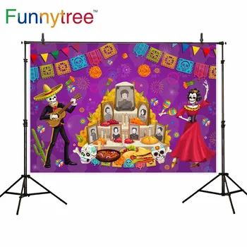 

Funnytree photocall backdrop mexican Day of the dead decoration banner Fireworks music photography background shoot photophone