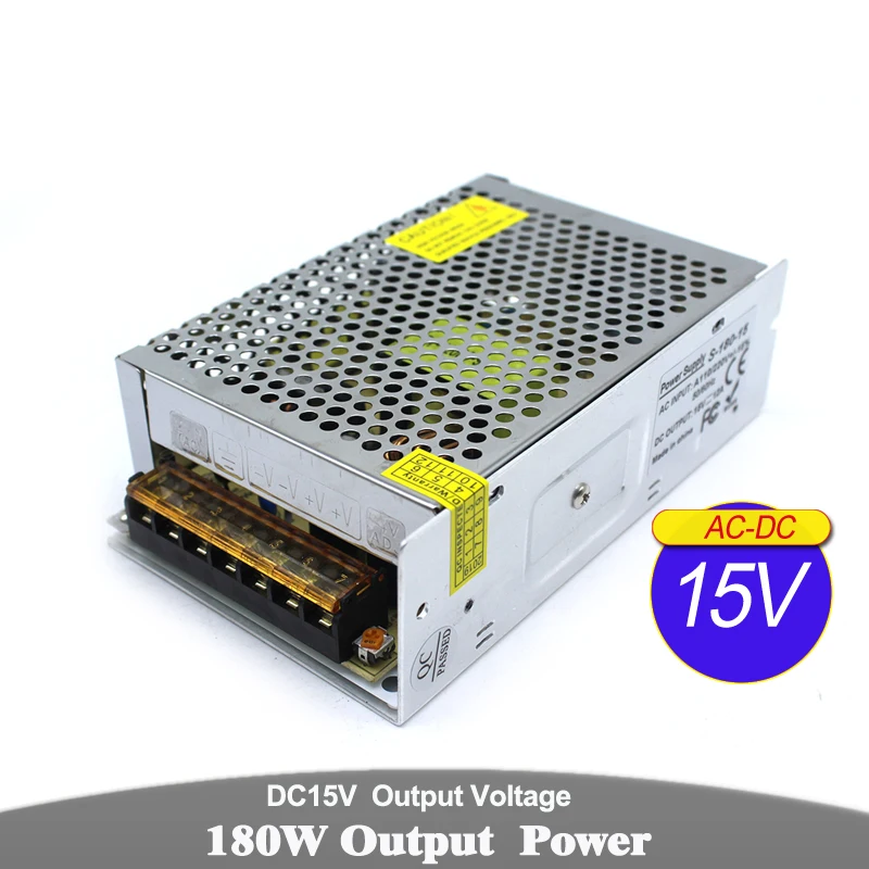 

Small Volume Switching Power Supply AC110V 220V to DC15V 12A 180W Power Source Single Output SMPS For CCTV LED Lighting Monitor