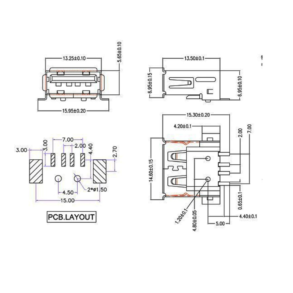 USB Type A Standard Port Female Solder Jacks Connector PCB Socket USB-A Type SMT 4Pin SMD 10Pcs/LOT Solder Seal Wire Connectors