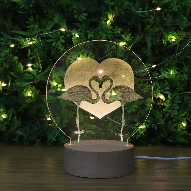 

Zhongshan Hotsale Acrylic Carved Inside Wooden Flamingo 3D Night Light Mood Lamp For Bedroom