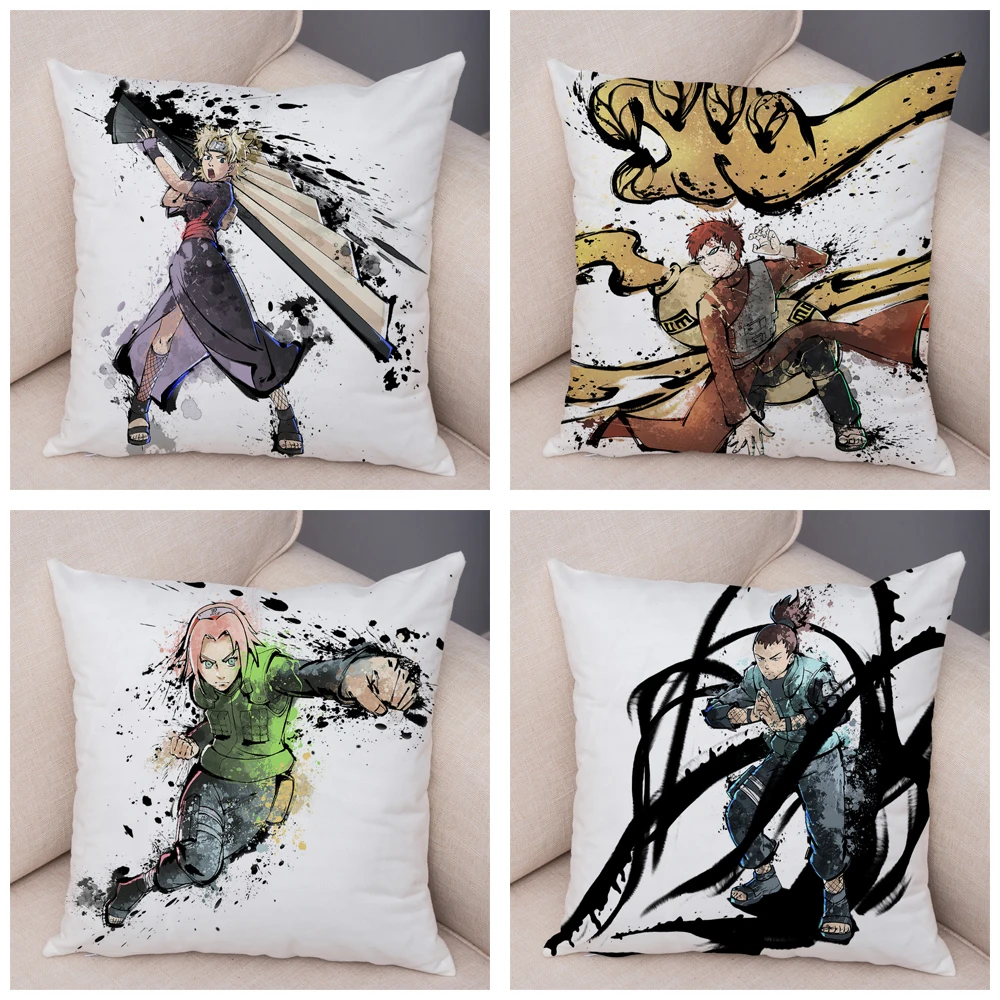 Japan Anime NARUTO Chinese Ink Pillowcase Cartoon Cushion Cover for Sofa Home 45*45cm Super Soft Short Plush Decor Pillow Case