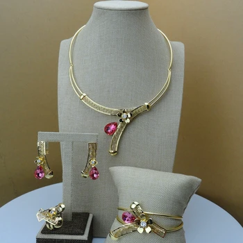 

Yuminglai Dubai Luxury Jewelry Set Fashion 24K Superior Quality Ladies Elegant Design Jewelry Sets FHK6453
