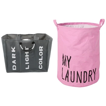 

2 Pcs Home Collapsible Laundry Basket Child Toy Storage Laundry Bag, Pink & Dark Grey