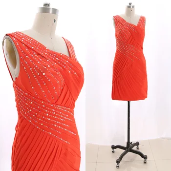 

MACloth Red Sheath V Neck Knee-Length Short Beading Chiffon Prom Dresses Dress M 267598 Clearance
