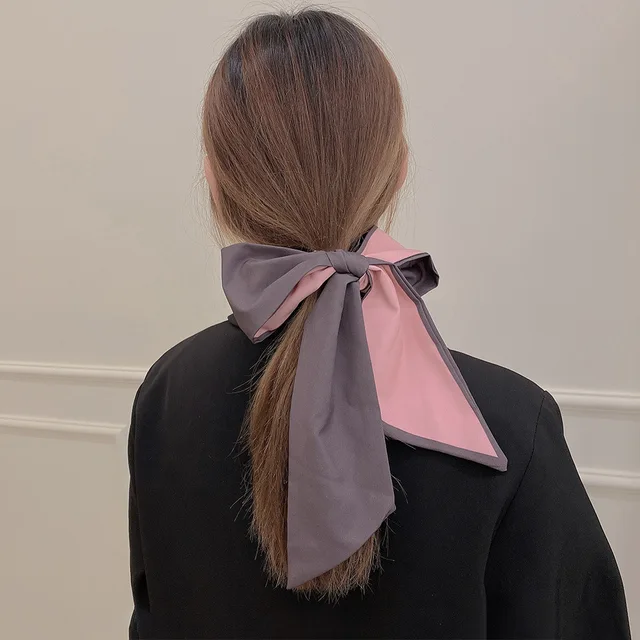 Women Silk Scarf Headband Female Tied Hair Summer Ribbon Retro French Bow Korean Horsetail Bundle Japanese Girl Hair Headdress Headband 26