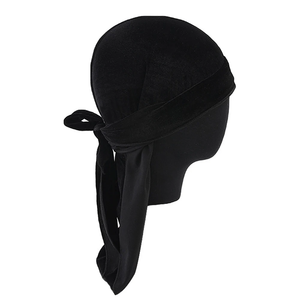 Women Men Long Tail Plain Velvet Bandana Turban Hat Durag Headwear Pirate Cap Head Wraps