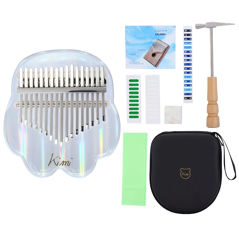 Kalimba Kimi Acrylic 17 Key Transparent Thumb Piano Mbira Sanza with Tuner Hammer Gig Kalimba Finger Keyboard Musical Instrument