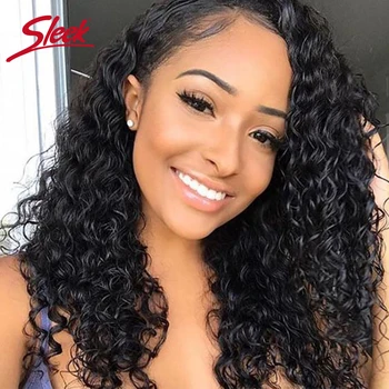 

Sleek Lace Front Human Hair Wigs 100% Remy Brazilian Hair Curly Human Hair Wig Water Wave Part Lace Wigs 14 Inch Short Wigs