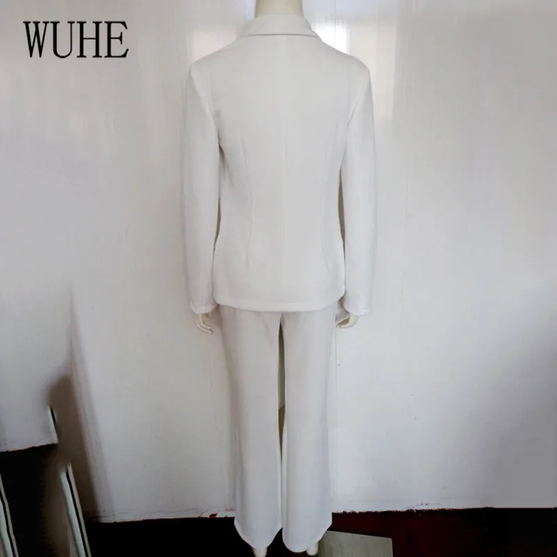 WUHE/женские деловые костюмы, элегантные комплекты из двух предметов на шнуровке, блейзеры, топ и широкие брюки, модные повседневные профессиональные комбинезоны