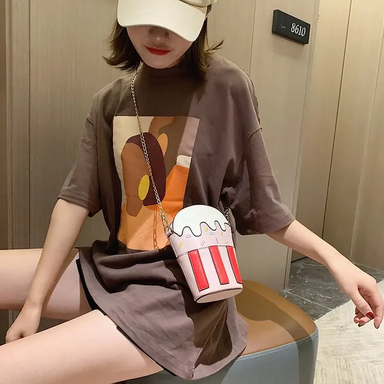 New Creative Funny Personality Ice Cream Shoulder Bag Hit Color Cute Pu Messenger Bag for Women Cute Purse Handbags Party Bags