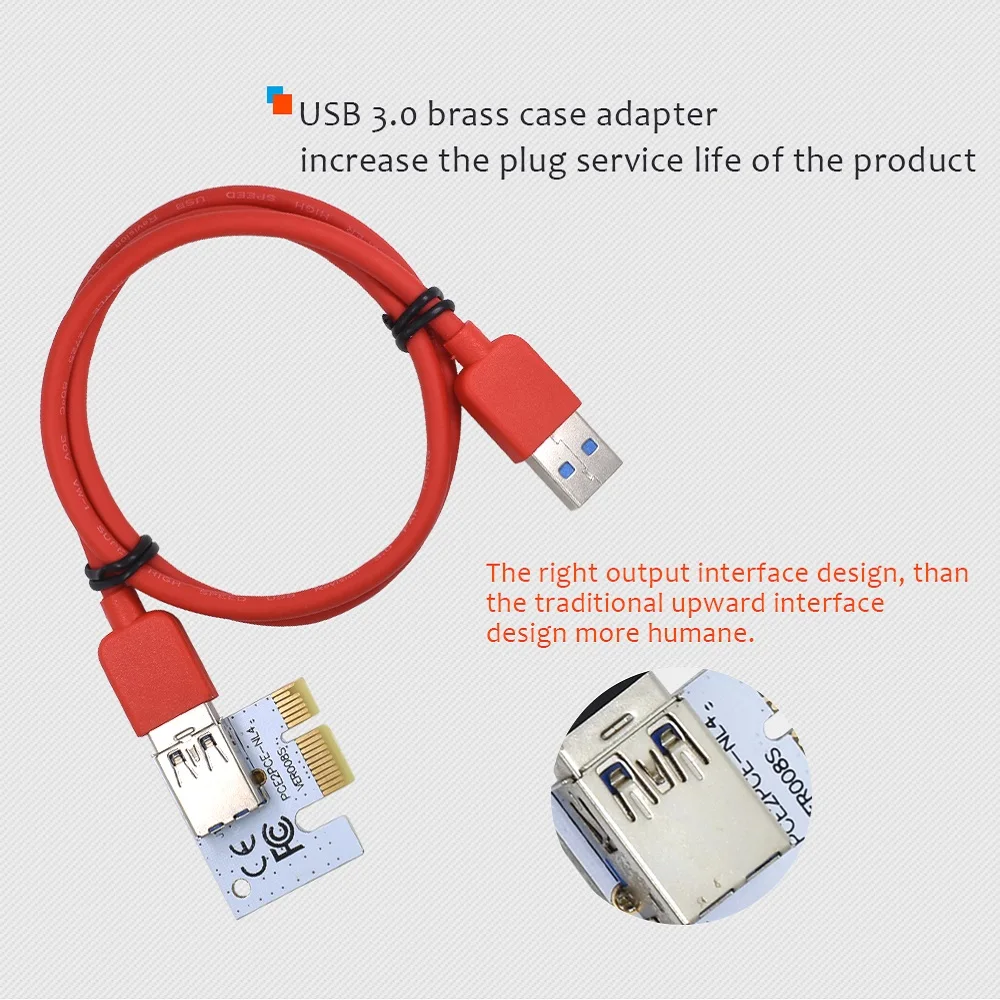 TISHRIC PCIE Riser Card Cable Adapter Mining 1X to 16X USB3.0 SATA Extender Molex PCI Express External Graphics Card for Laptop