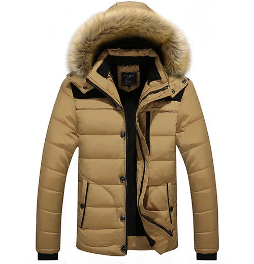 Шампанское Winter Men Warm Jacket Casual Thickening Parkas Fur Hooded Men's Coat Long Parka Outwear Male Slim Overcoat Homme Clothes - Цвет: Шампанское