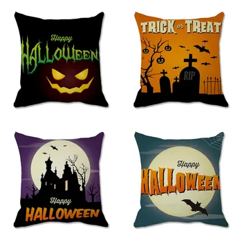 

Halloween Decorative Throw Pillow Covers Natural Linen Pillowcase for Sofa Home Decor