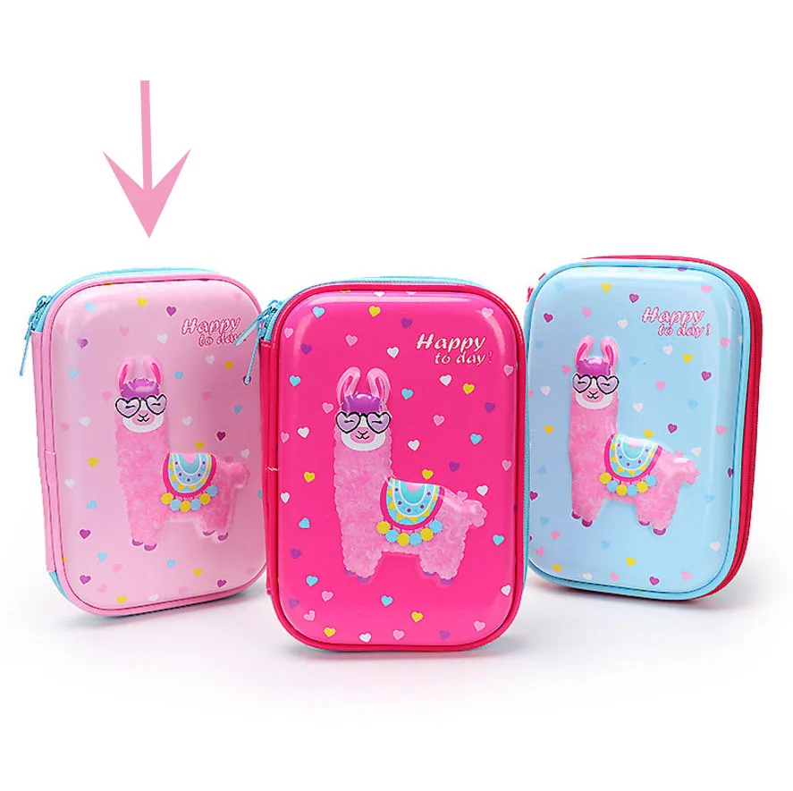 3D Симпатичный футляр для карандашей для девочек и мальчиков Kawaii школьный чехол вышивка Фламинго Баскетбол Крылья Ангела Единорог морская нимфа - Цвет: Alpaca Pink