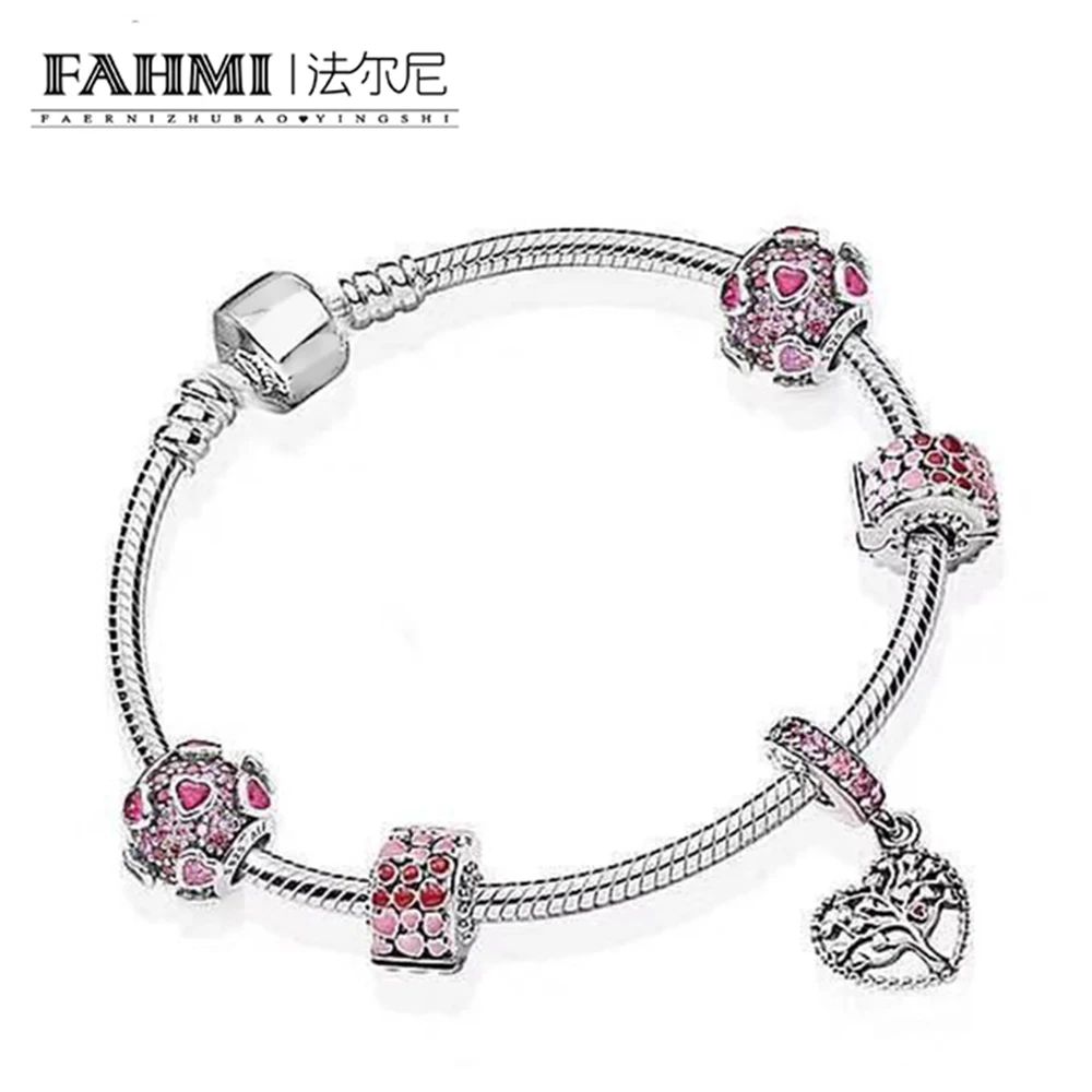 

FAHMI New Arrival 100% 925 Sterling Silver Simple Bracelet For Women With Heart Chain Charms Beads Fashion Jewelry Original