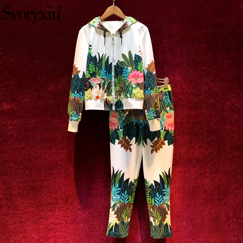 

Svoryxiu Runway Autumn Winter Pants Casual suits Women's Long Sleeve Forest Beast Print Hoodie + Pants Fashion Two Piece Set