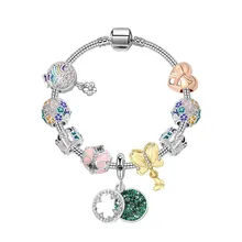 Pan Семейный Браслет клевер кулон сад ветер браслет из бисера Бабочка венок браслет из бисера