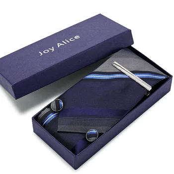 

Gift box 2019 Men`s Tie 100% Silk Jacquard Woven Necktie Hanky Cufflinks&clips Necktie Sets For Formal Wedding Business Party