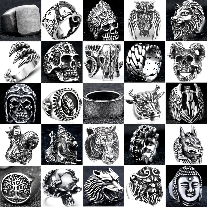 

Lion Bull head 316L Stainless steel steam ram Ram Tiger Men punk ring Powerful Skull man Band gothic rings Jewelry Gift For Him