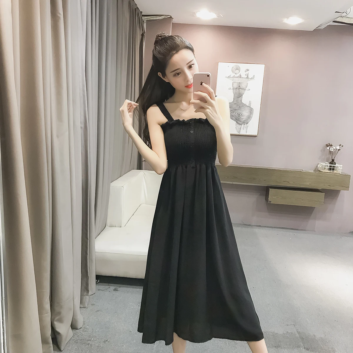 

Ulzzang Korean fashion sexy tube top dress women summer black khaki slim suspender dress kpop Korean schoolgirl clothing