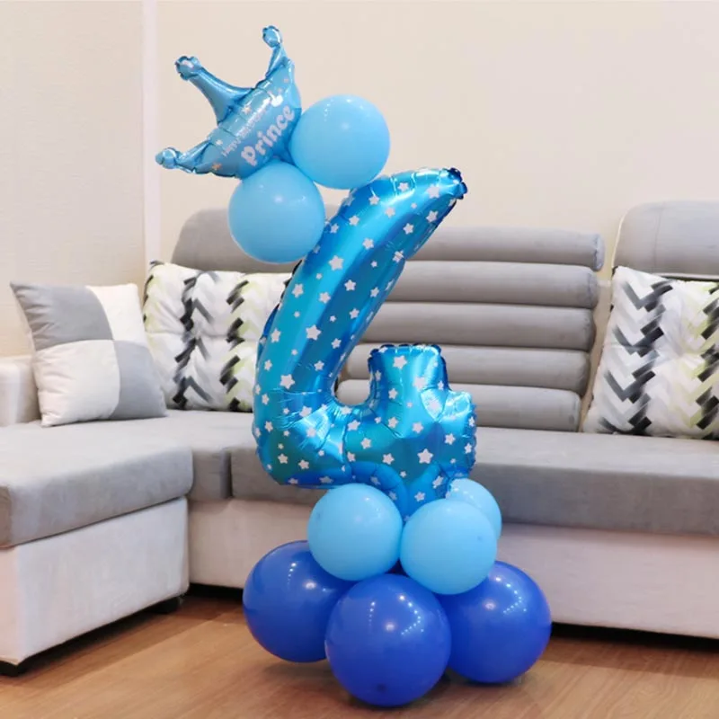17 шт., От 1 до 2 лет воздушные шары на день рождения, воздушные шары на 1, 2 дня рождения, праздничные украшения для детей, для мальчиков и девочек, шары из бисера, фигурки, шары S6XN - Цвет: blue number 4 set