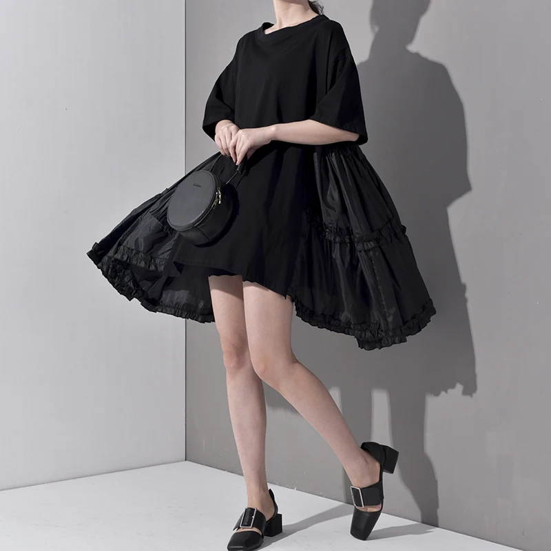 New Fashion Style Pleated Split Joint Loose Oversize Big Size Dress Fashion Nova Clothing