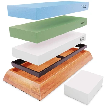 

Premium Extra Large Sharpening Stone Set- Whetstone Knife Sharpener- Grits 400/1000/6000 Waterstone & Flattening Stone- Kitchen