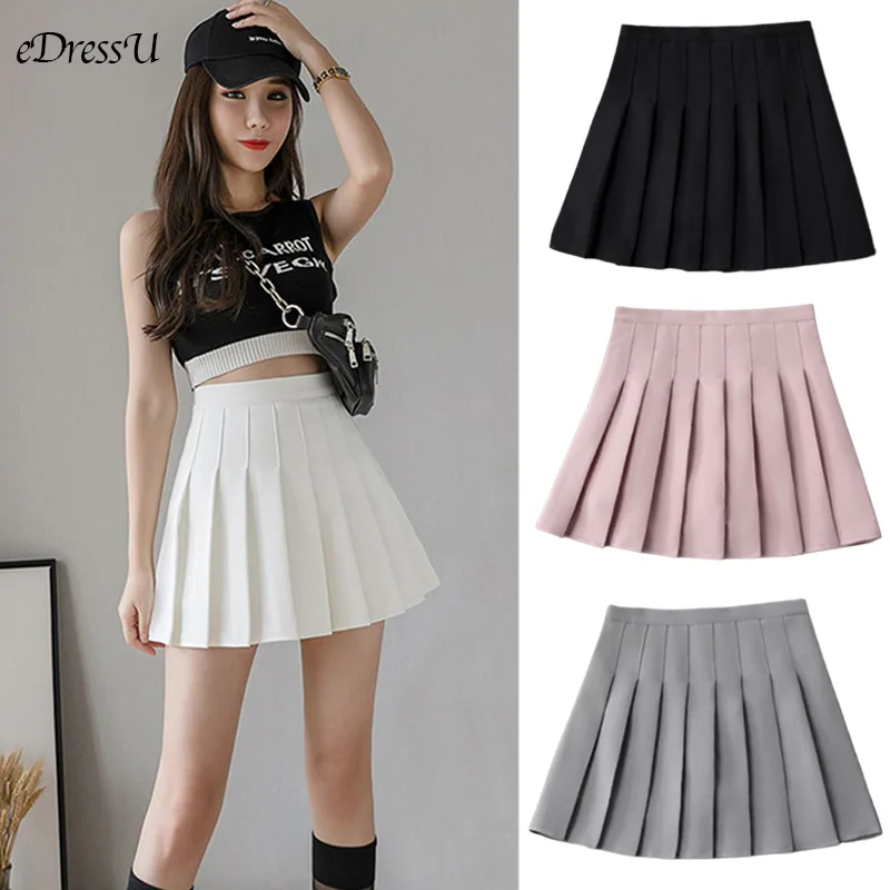 EDressU-minifalda plisada para mujer, Falda corta de cintura alta a cuadros, uniforme JK de alta calidad, falda negra de uso diario para estudiantes, XC-968