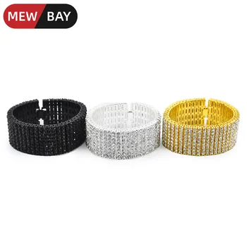 

Hip Hop Iced Out Wide bracelet 8 Rows Cubic Zirconia Exaggerated Big Bracelets Men Bangles Argentate Black Fashion Jewelry