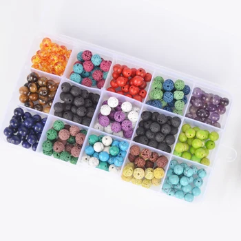 

DoreenBeads 1 Set Mixed Colorful Lava Rock ( Natural ) Beads Handmade Round Beads Crystal line DIY Making Jewelry About 8mm Dia.