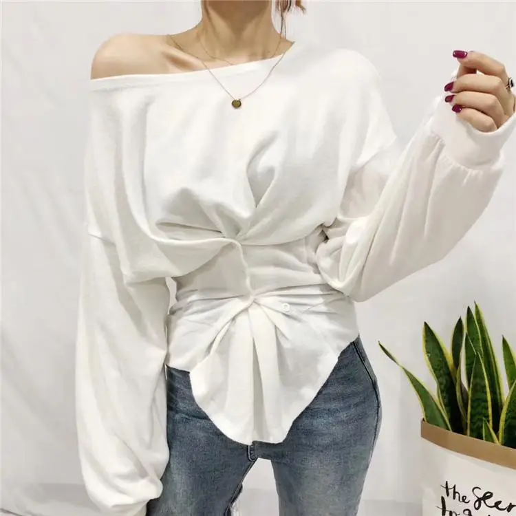 White Z-zoux женская футболка с круглым вырезом и длинным рукавом, Хлопковые женские футболки, повседневные Черные белые свободные осенние хлопковые топы, Новая мода - Цвет: White
