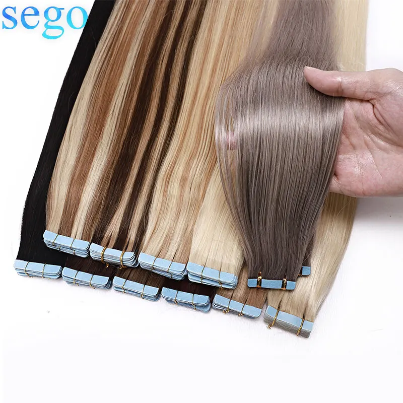 SEGO-Cinta de 20 piezas para extensiones de cabello humano, cinta de trama de piel no Remy de doble cara, 12 -24, 2,5G/Ud.