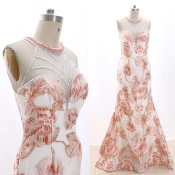 

MACloth White Sheath Halter Floor-Length Long Crystal Tulle Prom Dresses Dress M 267253 Clearance